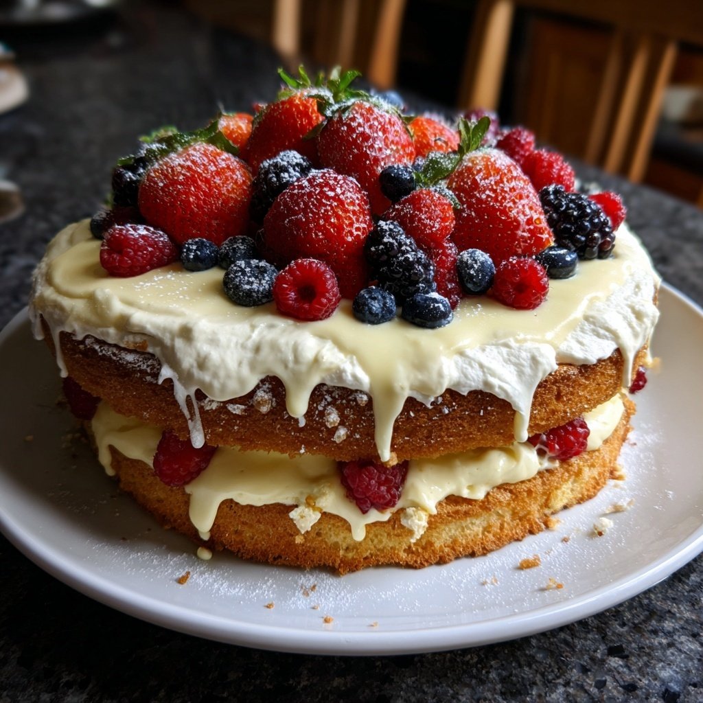 Blechkuchen mit Vanille und Beeren